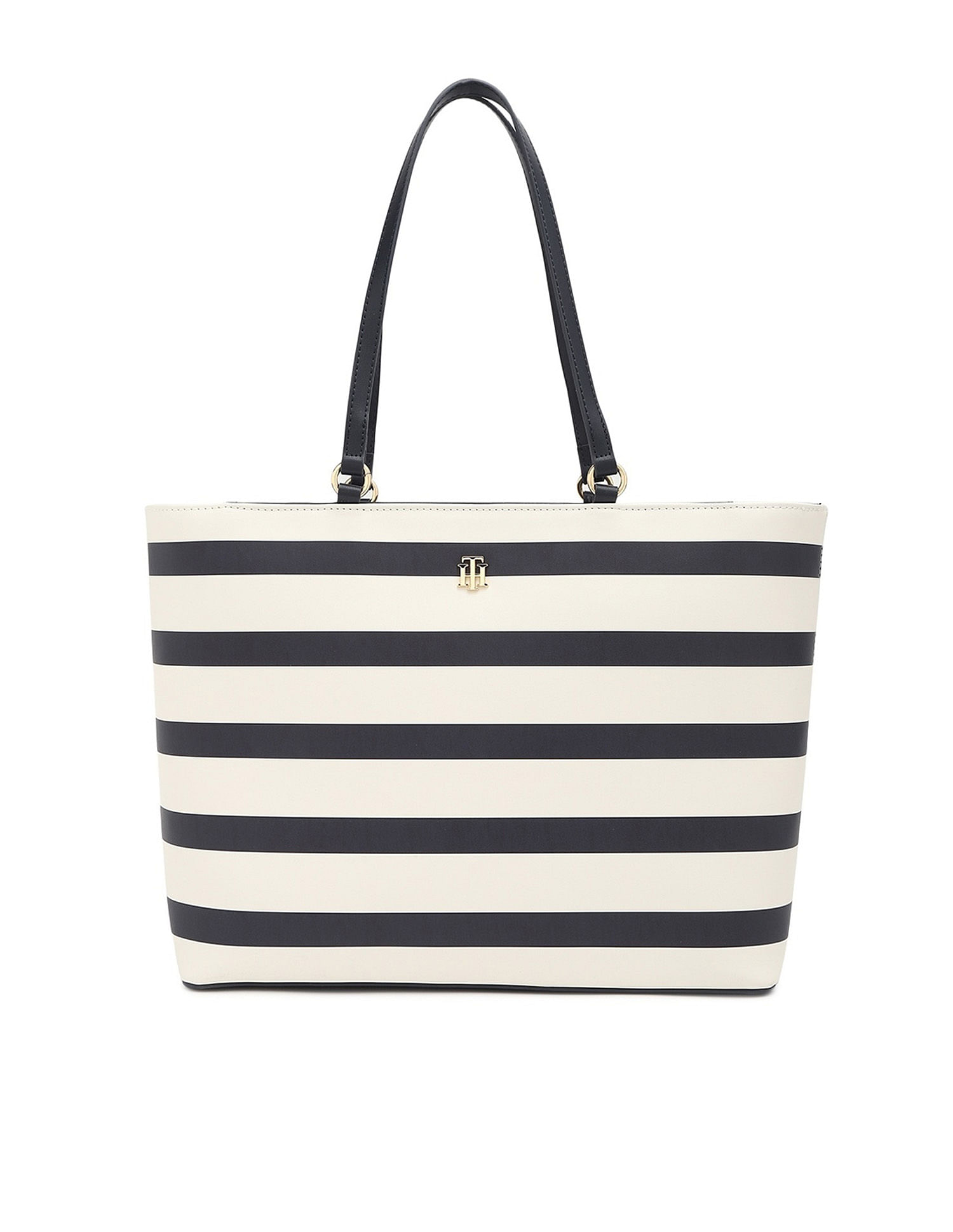 Tommy Hilfiger Striped Blue Pu Tote Bag