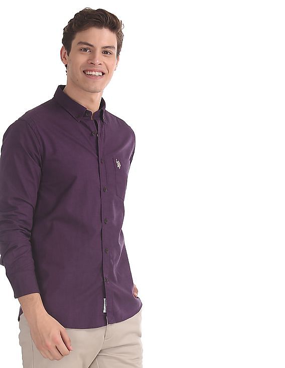 purple button down polo shirt