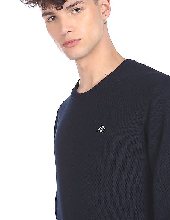Aeropostale Men Navy Crew Neck Textured Sweater