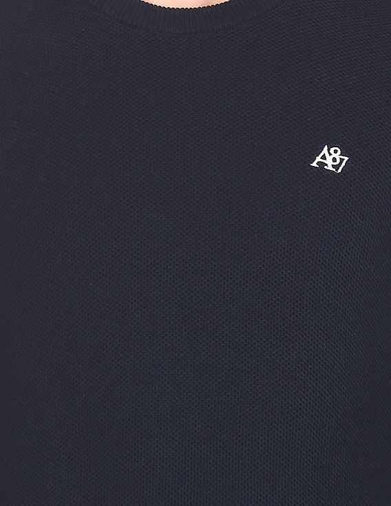 Aeropostale Men Navy Crew Neck Textured Sweater