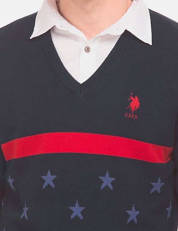 U.S. Polo Assn. Star Pattern V- Neck Sweater