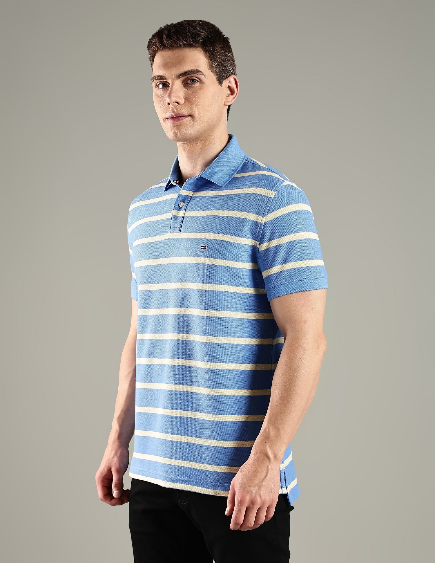 Tommy Hilfiger Striped Regular Fit Cotton Polo T-Shirt