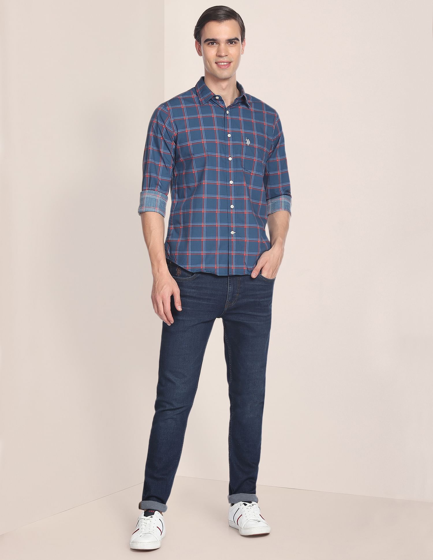 U.S. Polo Assn. Spread Collar Checked Casual Shirt