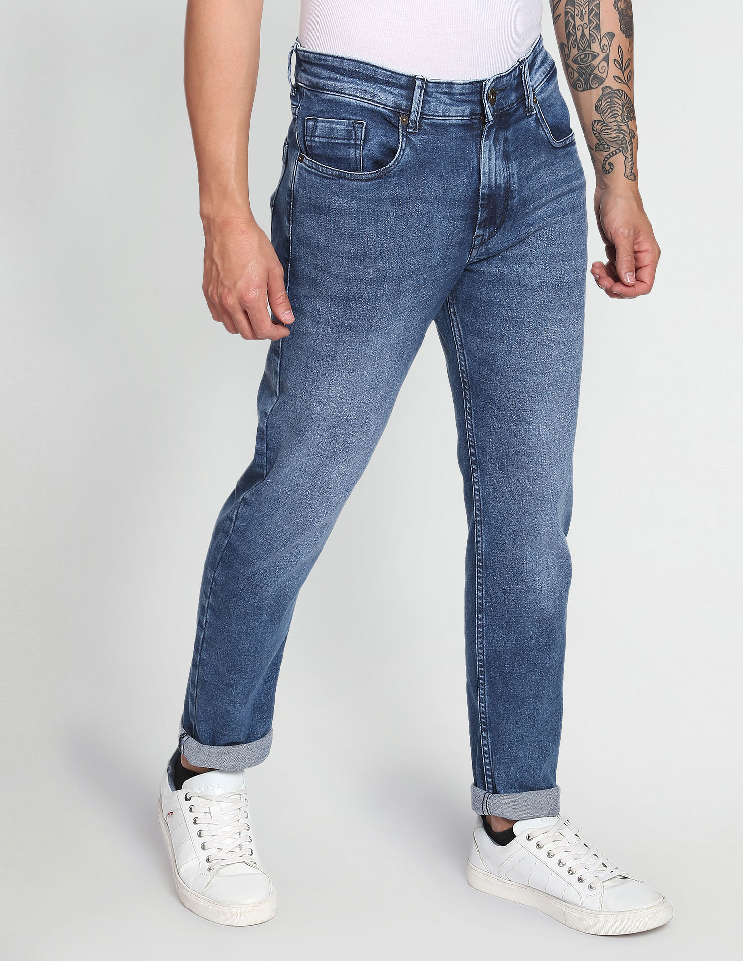 Flying Machine Slash Slim Tapered Stone Wash Jeans