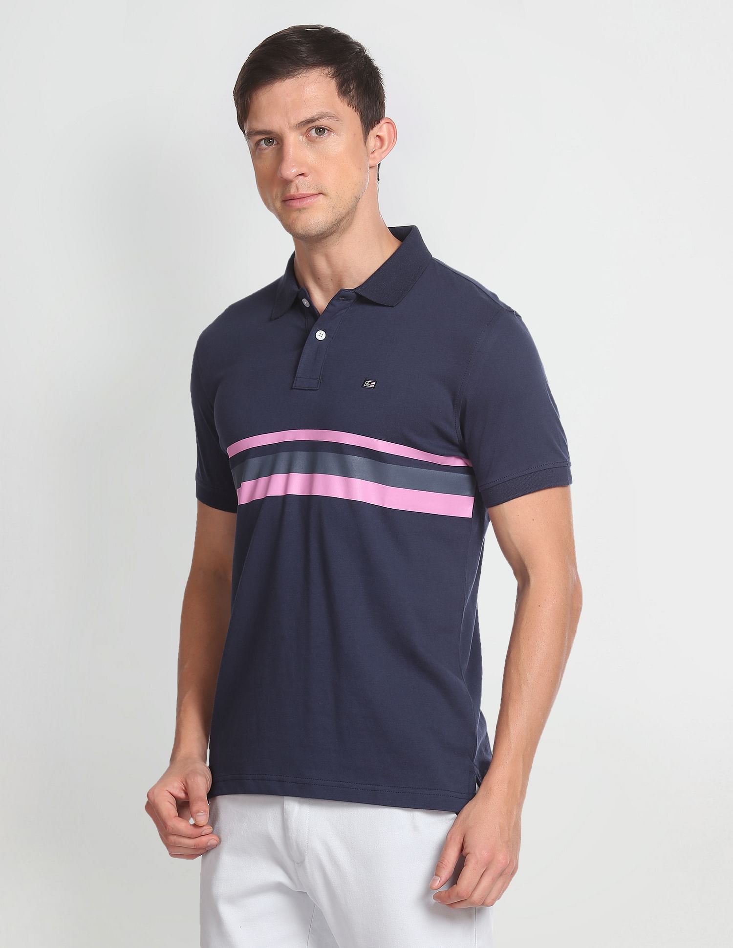 Arrow Sports Horizontal Stripe Cotton Polo Shirt
