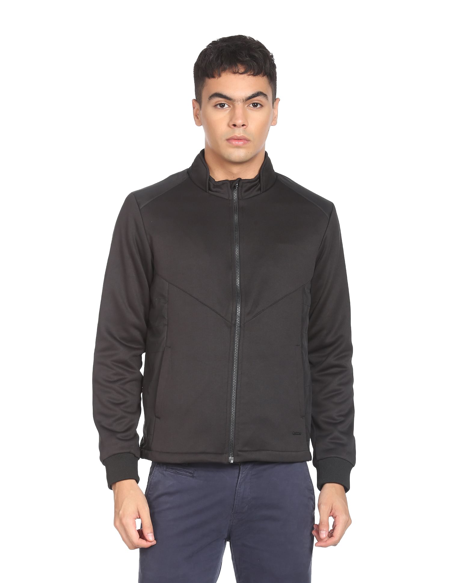 Flying Machine Solid Zip Up Panelled Polyester Jacket