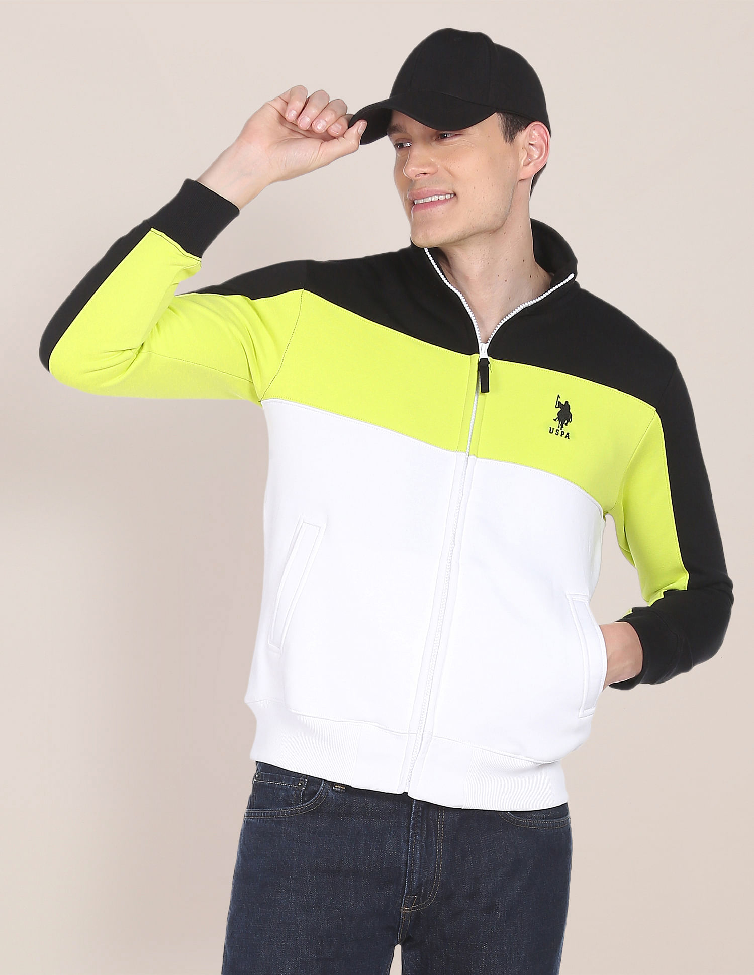 U.S. Polo Assn. High Neck Colour Block Panelled Sweatshirt