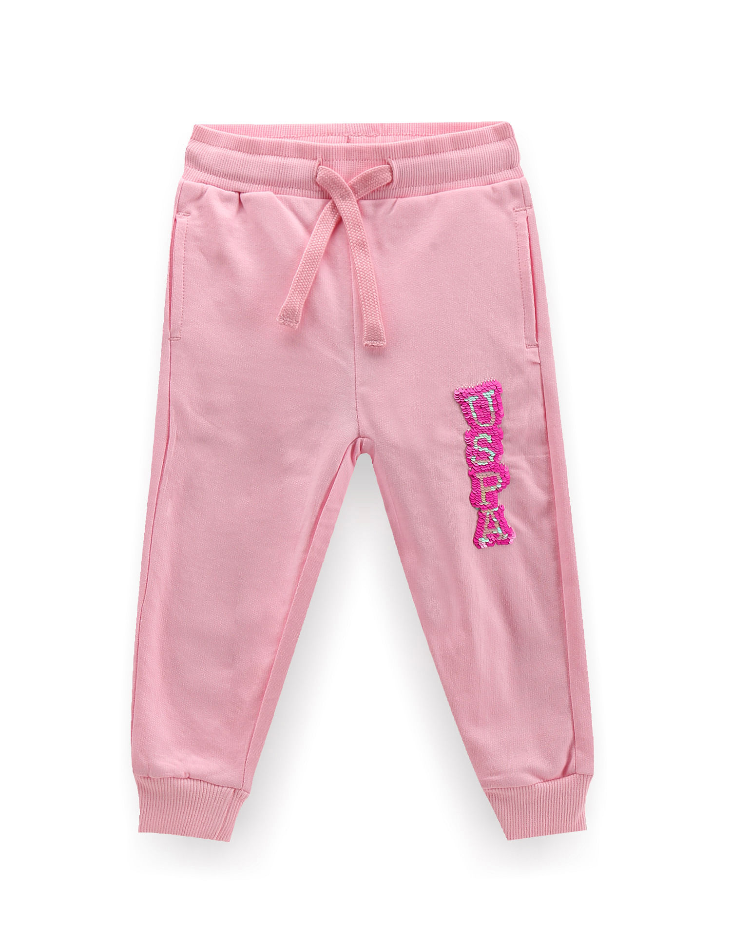 U.S. Polo Assn. Kids Girls Flip Sequin Cotton Track Pants