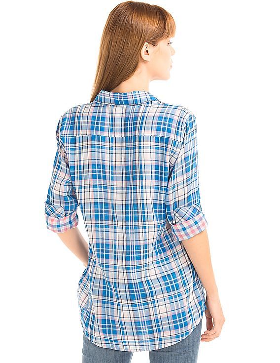 Buy GAP Women Women Blue Double Layer Plaid Shirt - NNNOW.com
