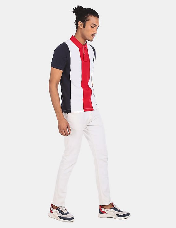 Buy U.S. Polo Assn. Men Red Short Sleeve Striped Colour Block Polo 