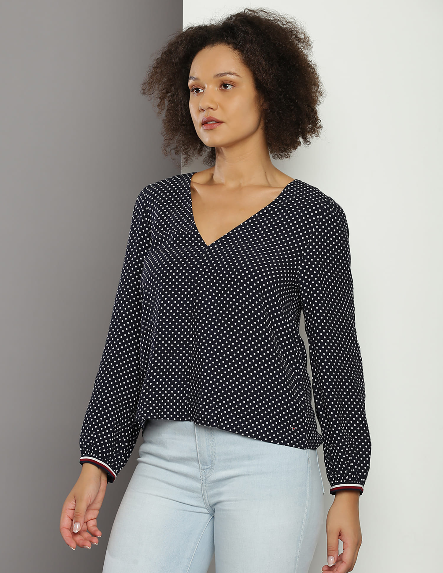 v neck polka dot top