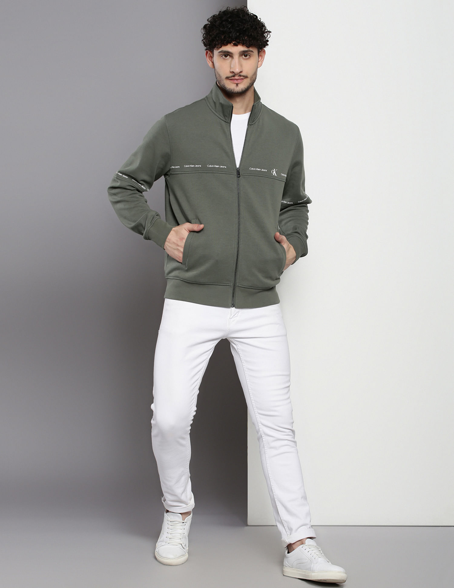 Calvin Klein High Neck Solid Zip Through Sweatshirt
