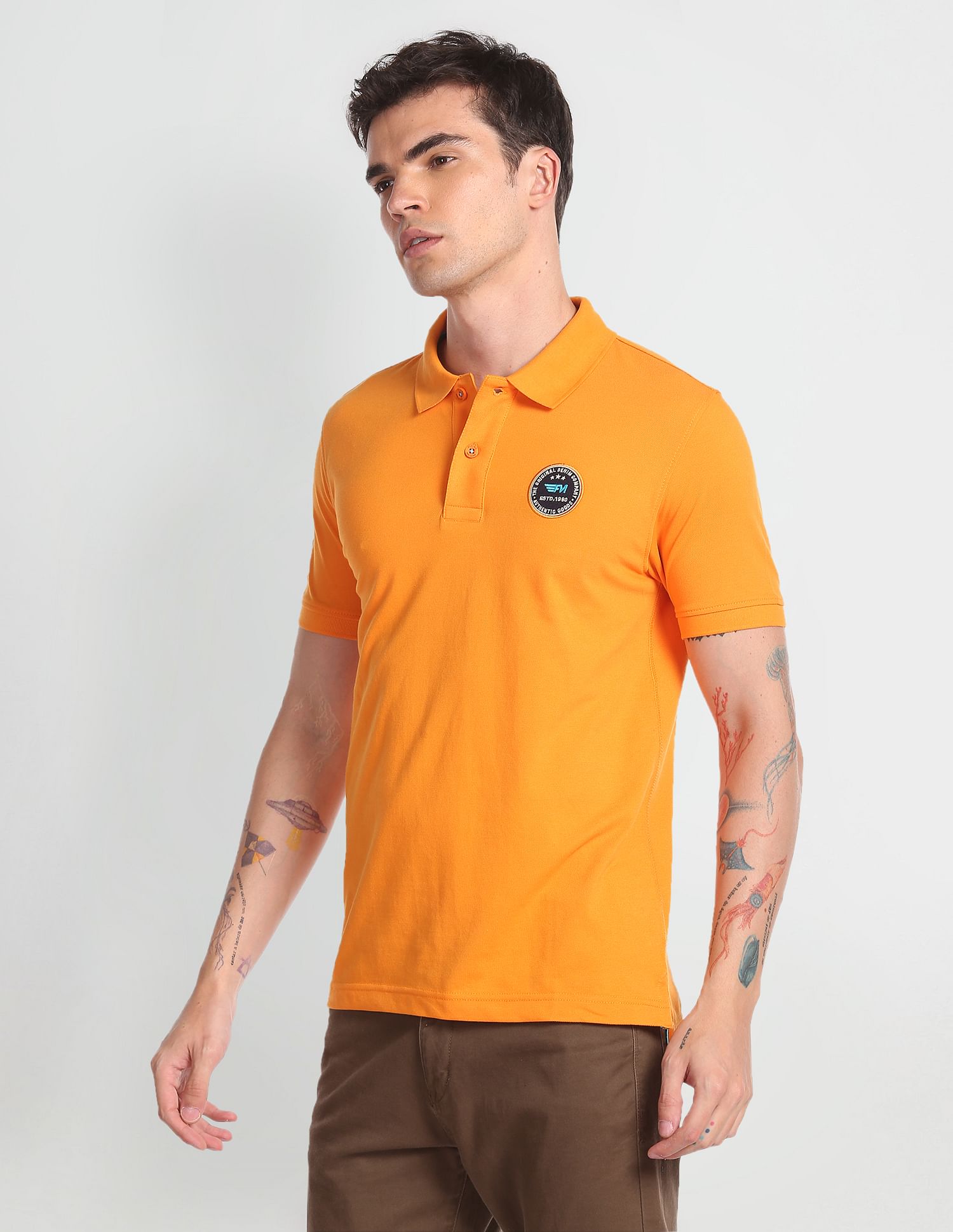 Flying Machine Appliqued Pique Polo Shirt