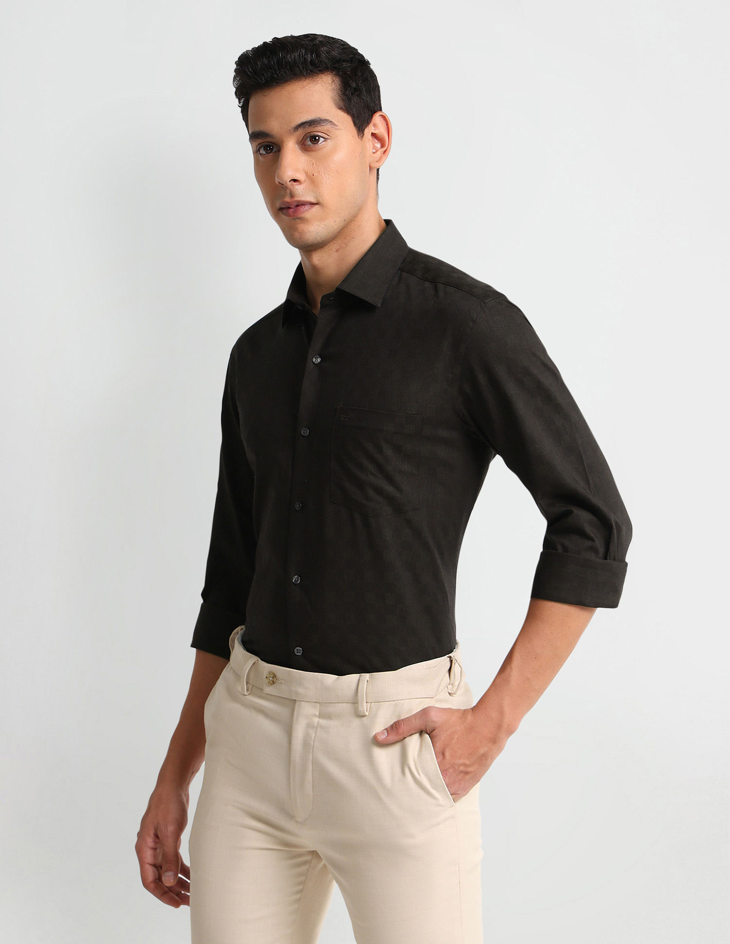 Arrow Patterned Check Dobby Shirt