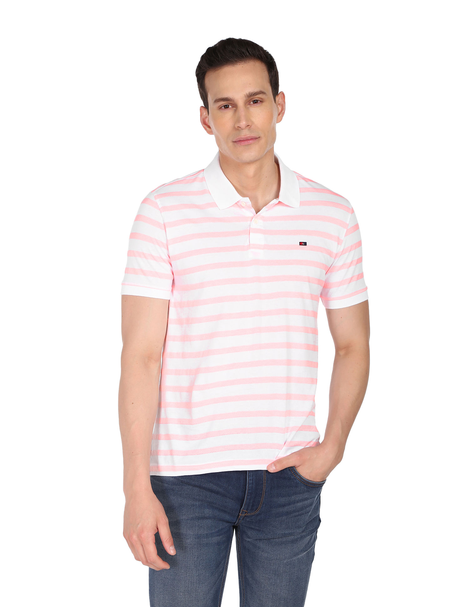 AD by Arvind Cotton Horizontal Stripe Polo Shirt