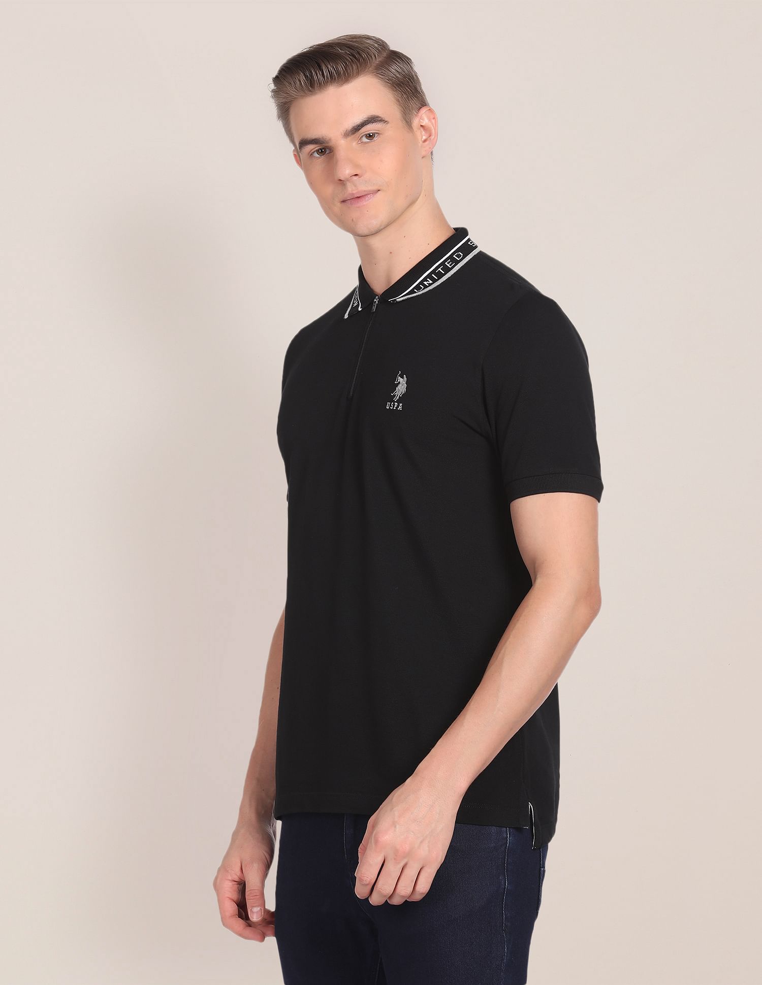 U.S. Polo Assn. Brand Collar Solid Polo Shirt