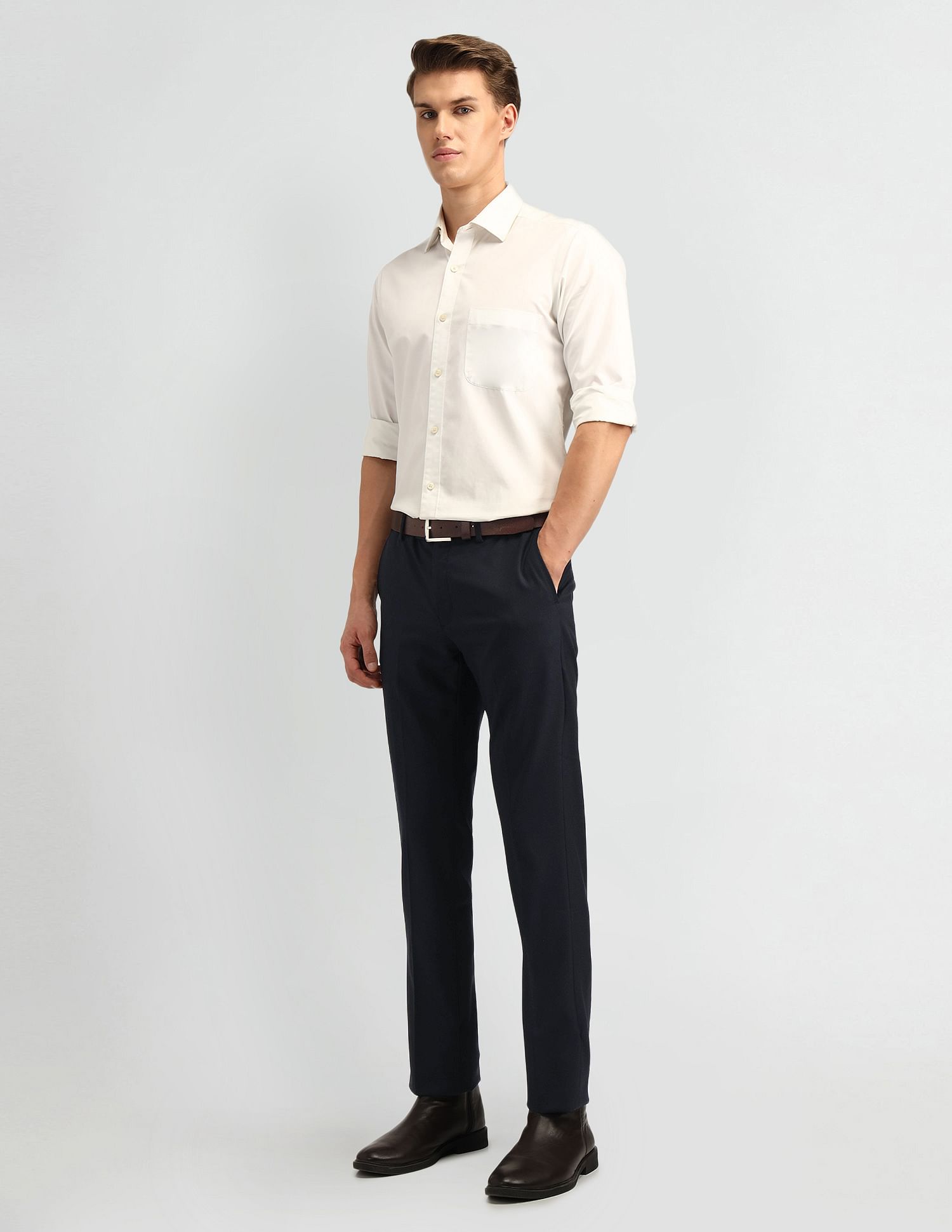 Arrow Solid Dobby Slim Fit Trousers