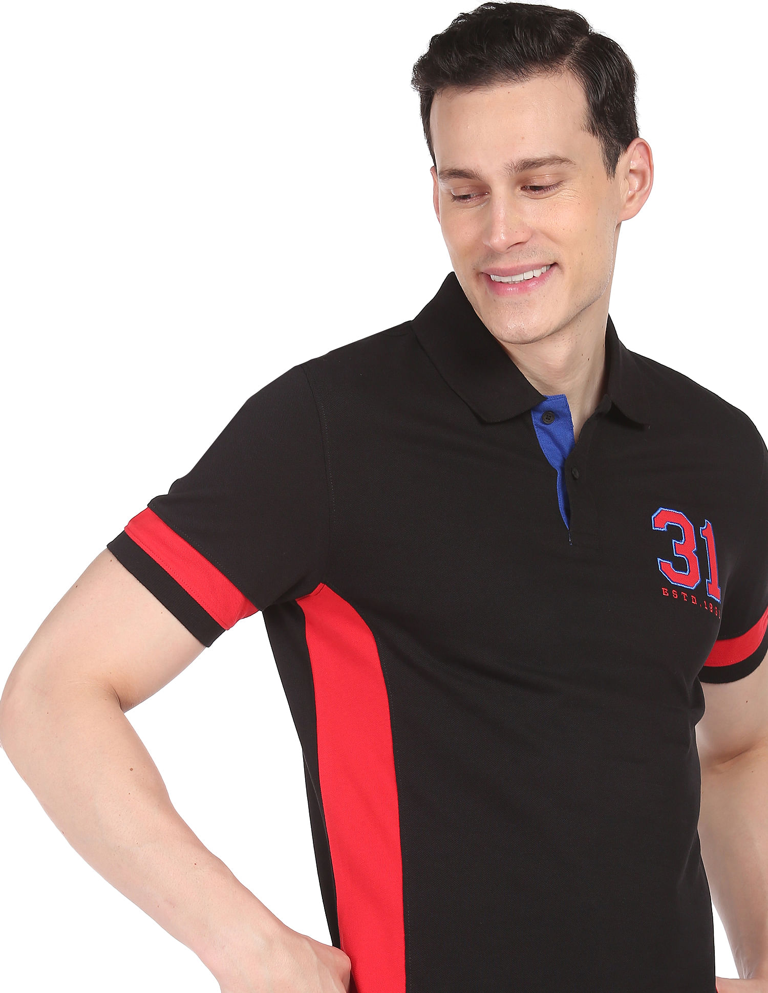 AD by Arvind Cotton Colour Block Polo Shirt