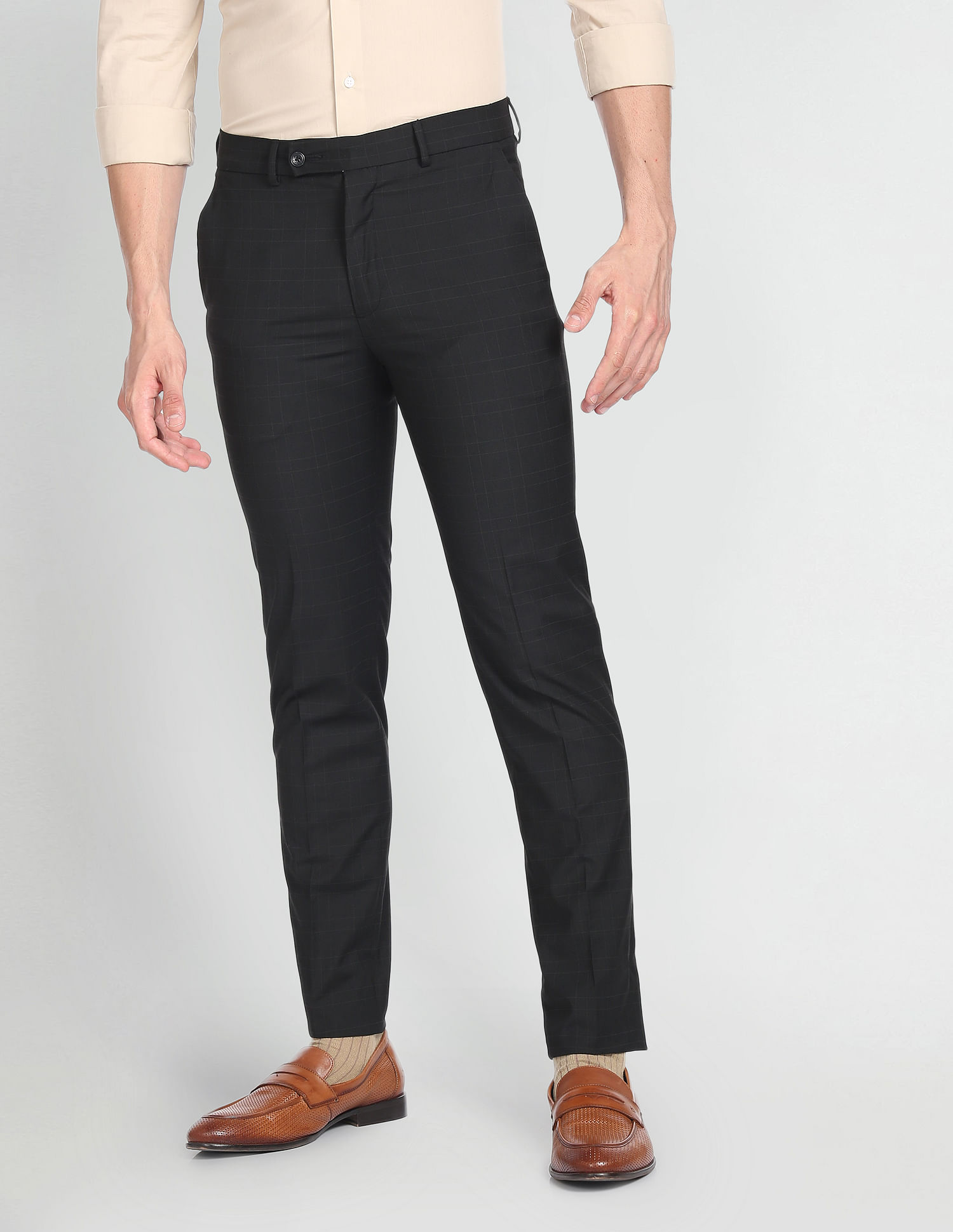 Buy Arrow Newyork Jackson Super Slim Outline Check Trousers 