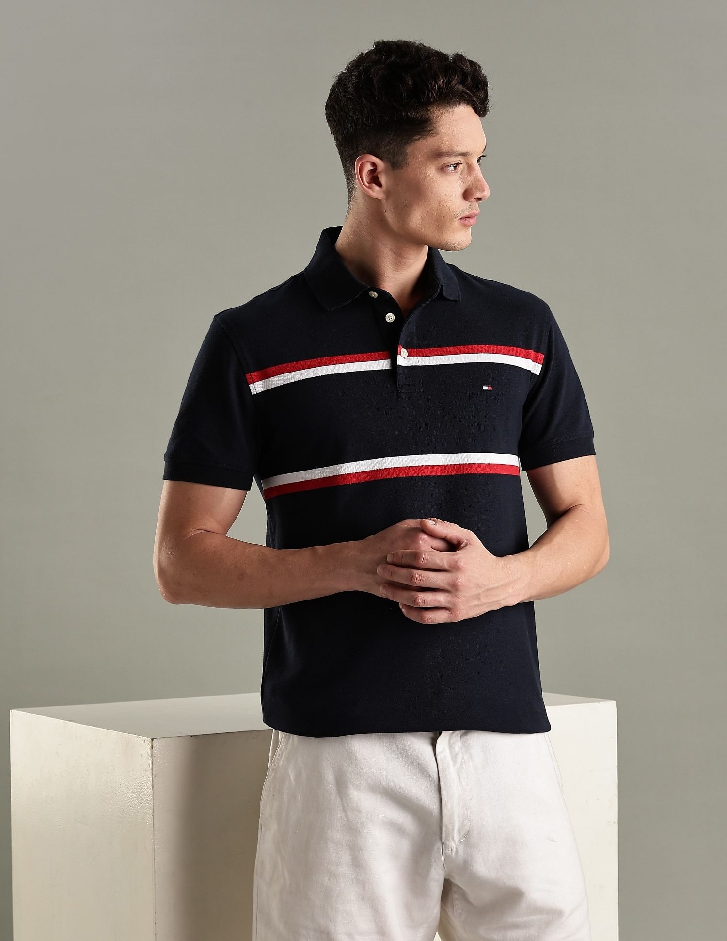Tommy Hilfiger Striped Regular-Fit Cotton Polo T-Shirt