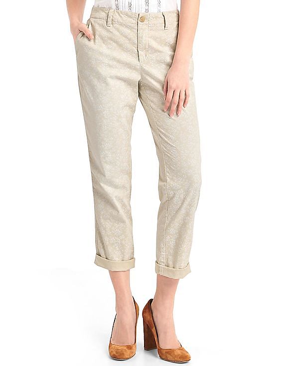 Buy GAP Women White Print Girlfriend Chinos NNNOW