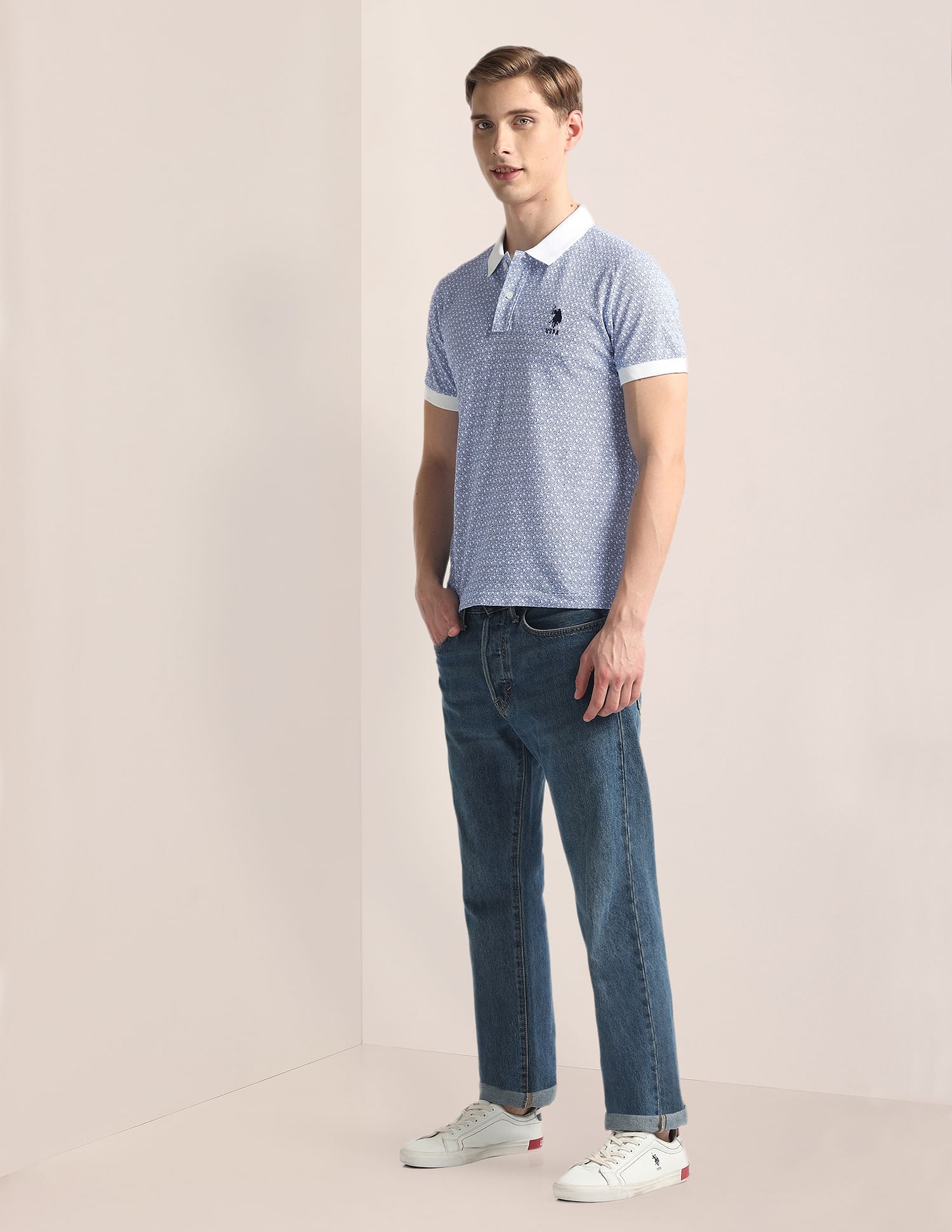 U.S. Polo Assn. Geometric Print Pique Polo Shirt
