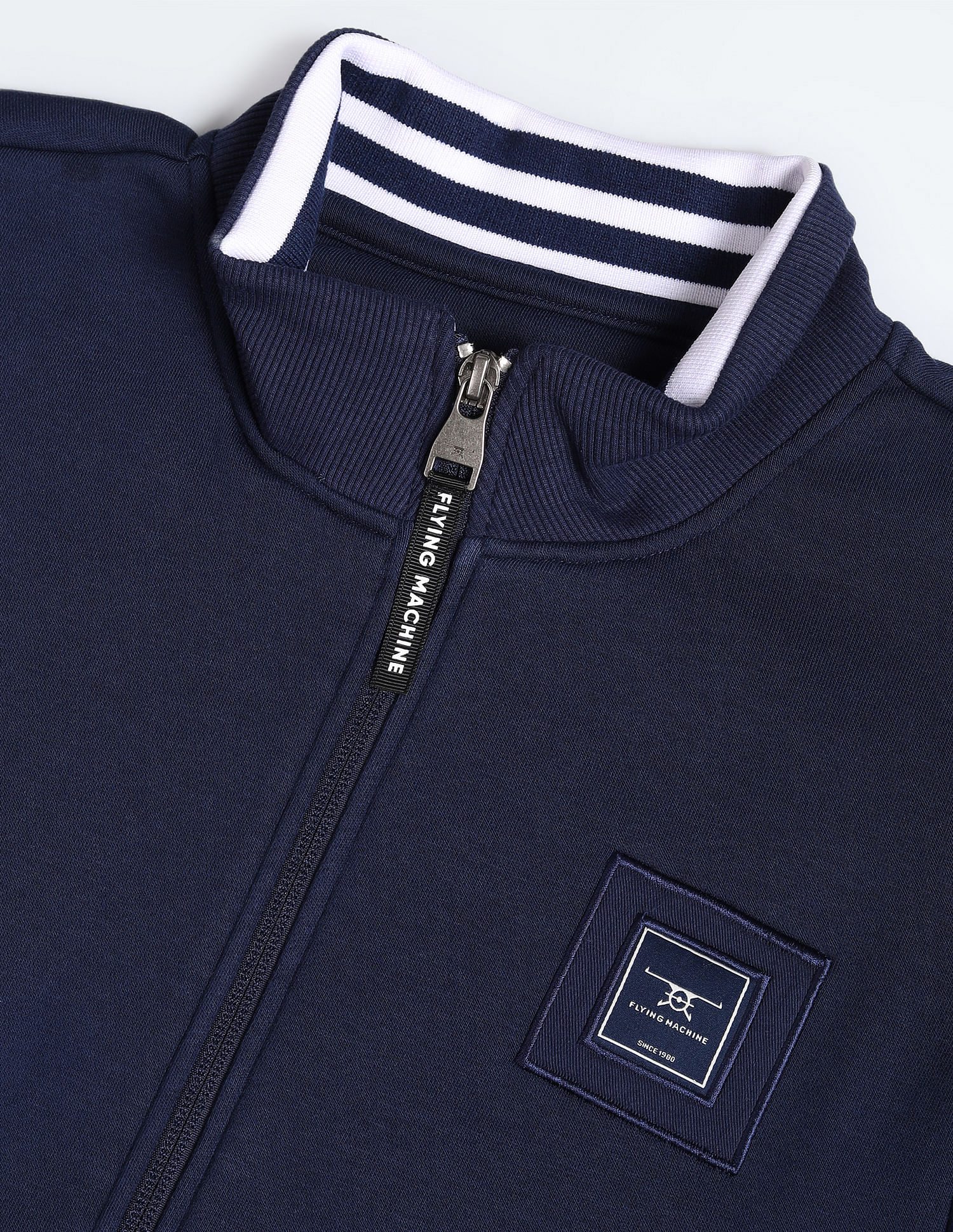 Flying Machine Stand Neck Solid Sweatshirt