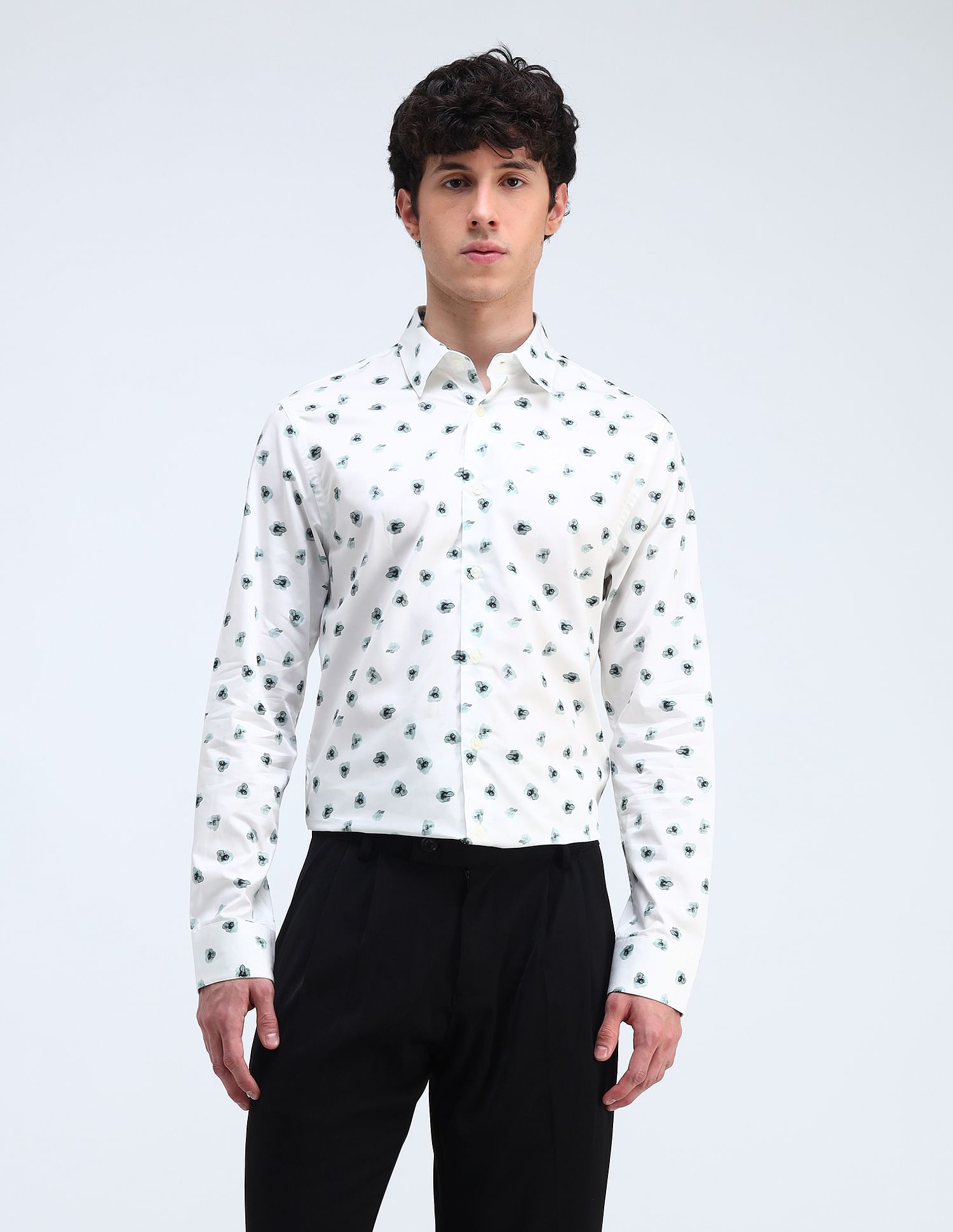 Flying Machine Printed Satin Slim Fit Shirt
