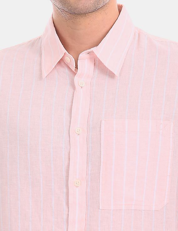 Calvin Klein Men Pink Striped Regular Fit Cotton Shirt