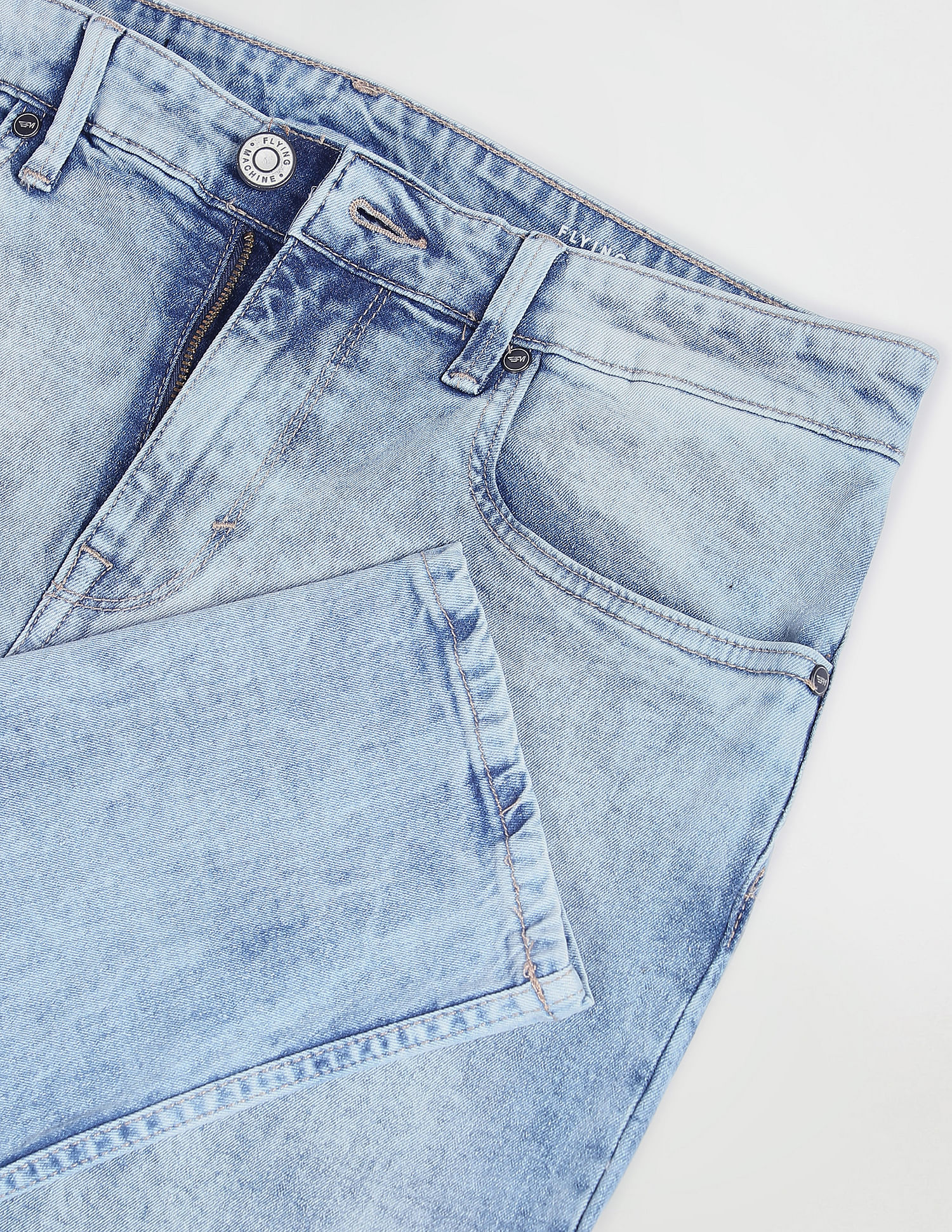 Flying Machine Acid Wash Slash Slim Tapered Fit Jeans