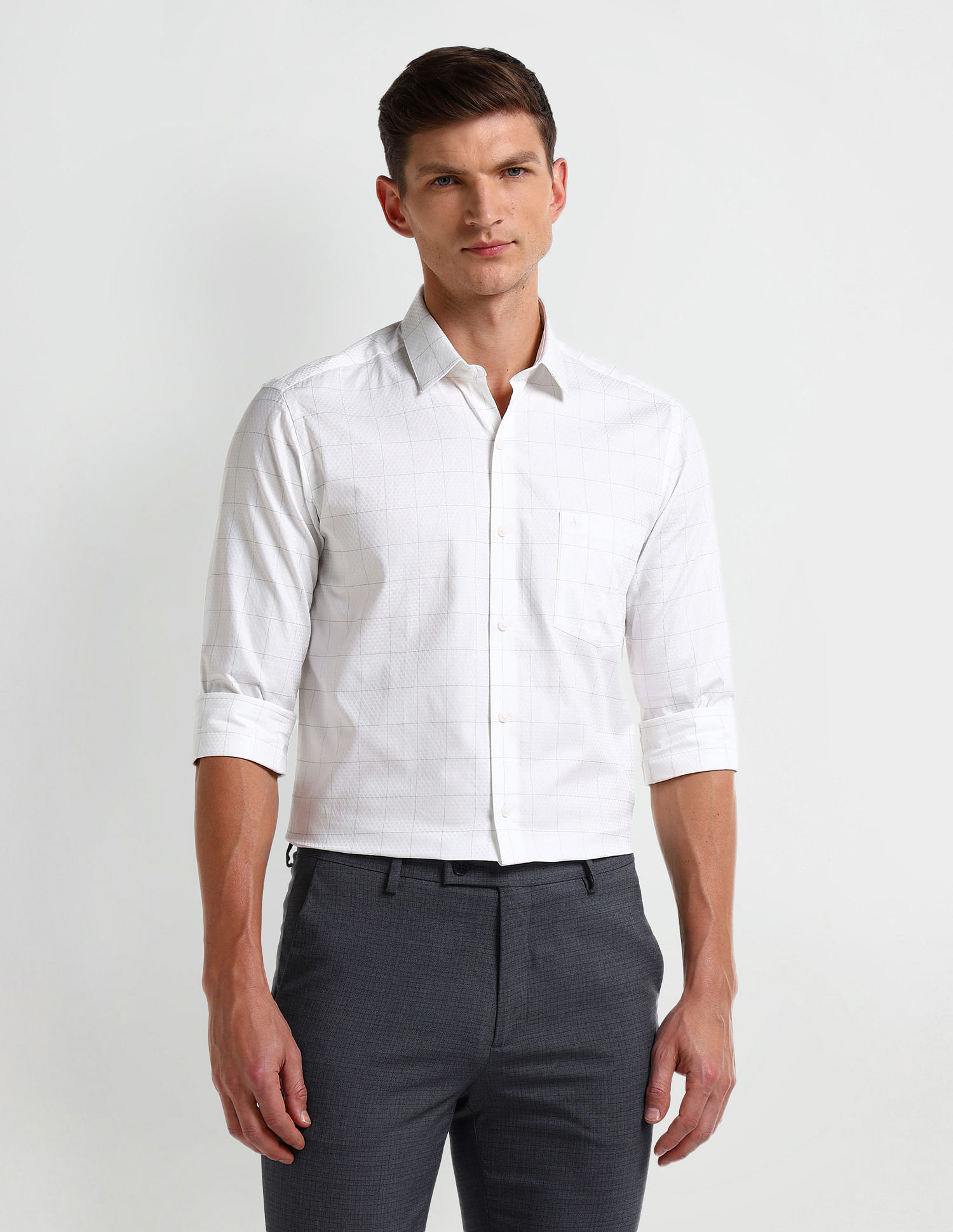 Arrow Manhattan Slim Windowpane Checked Shirt