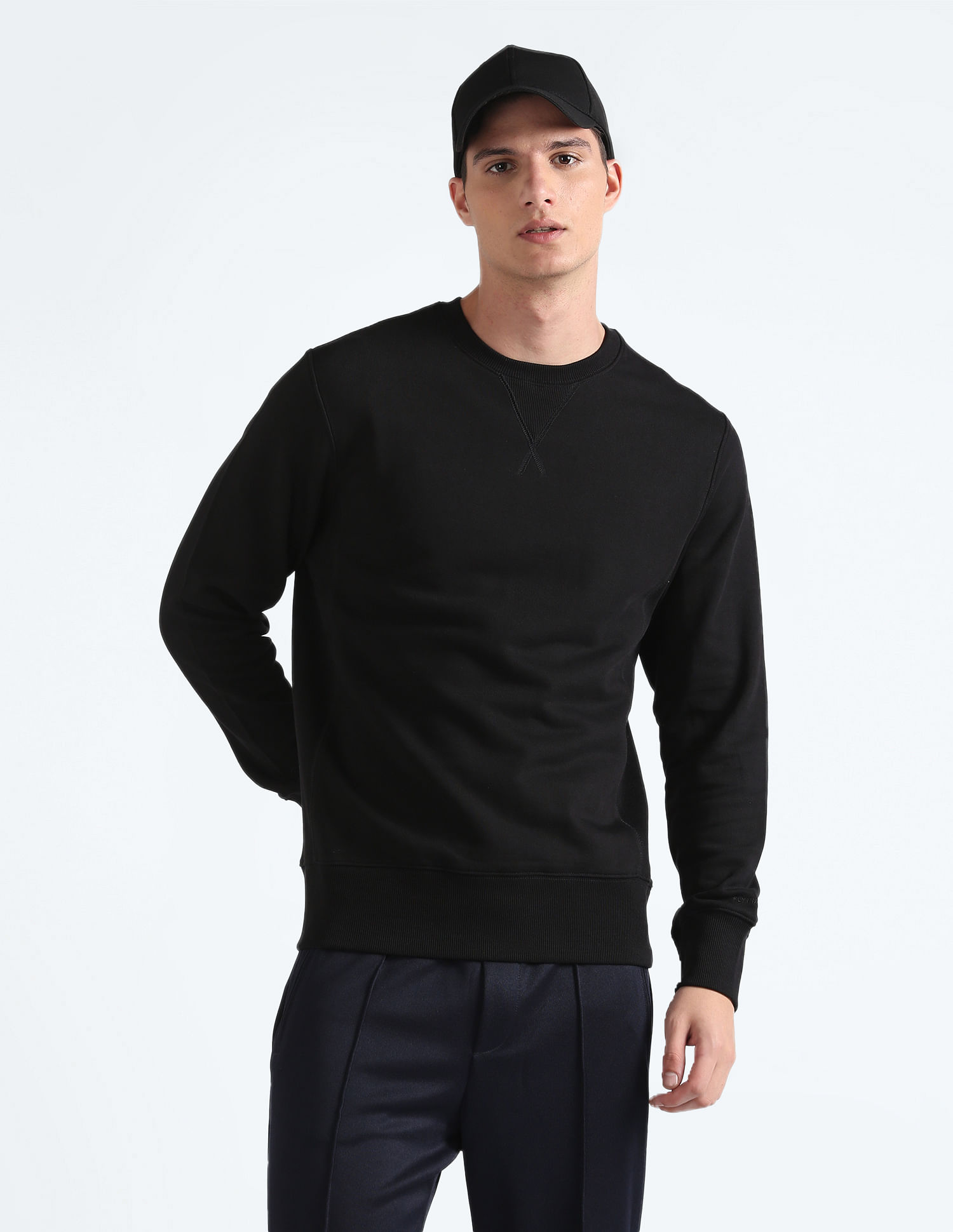 Flying Machine Crew Neck Solid Sweatshirt