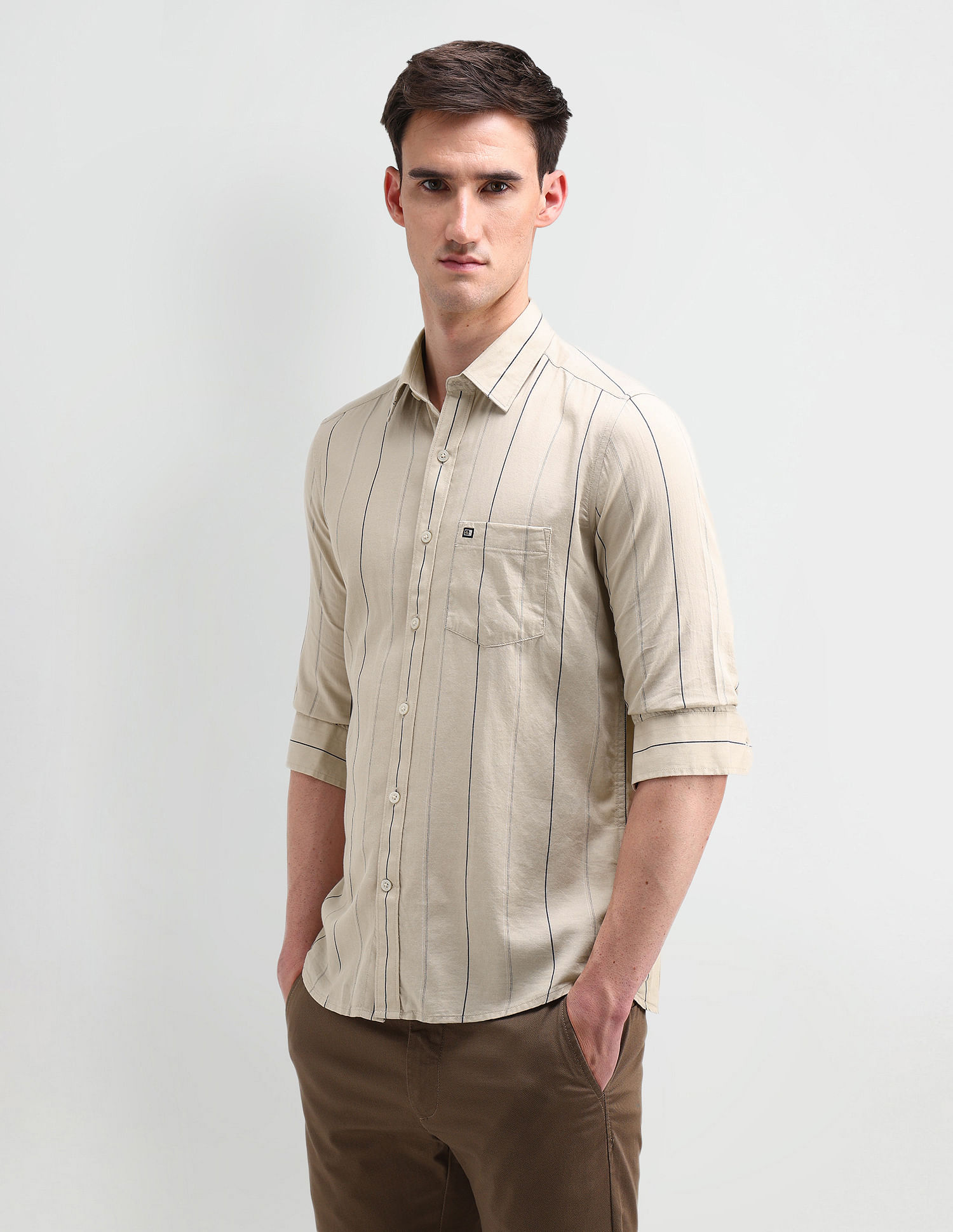 Arrow Sport Tailored Fit Vertical Striped Shirt
