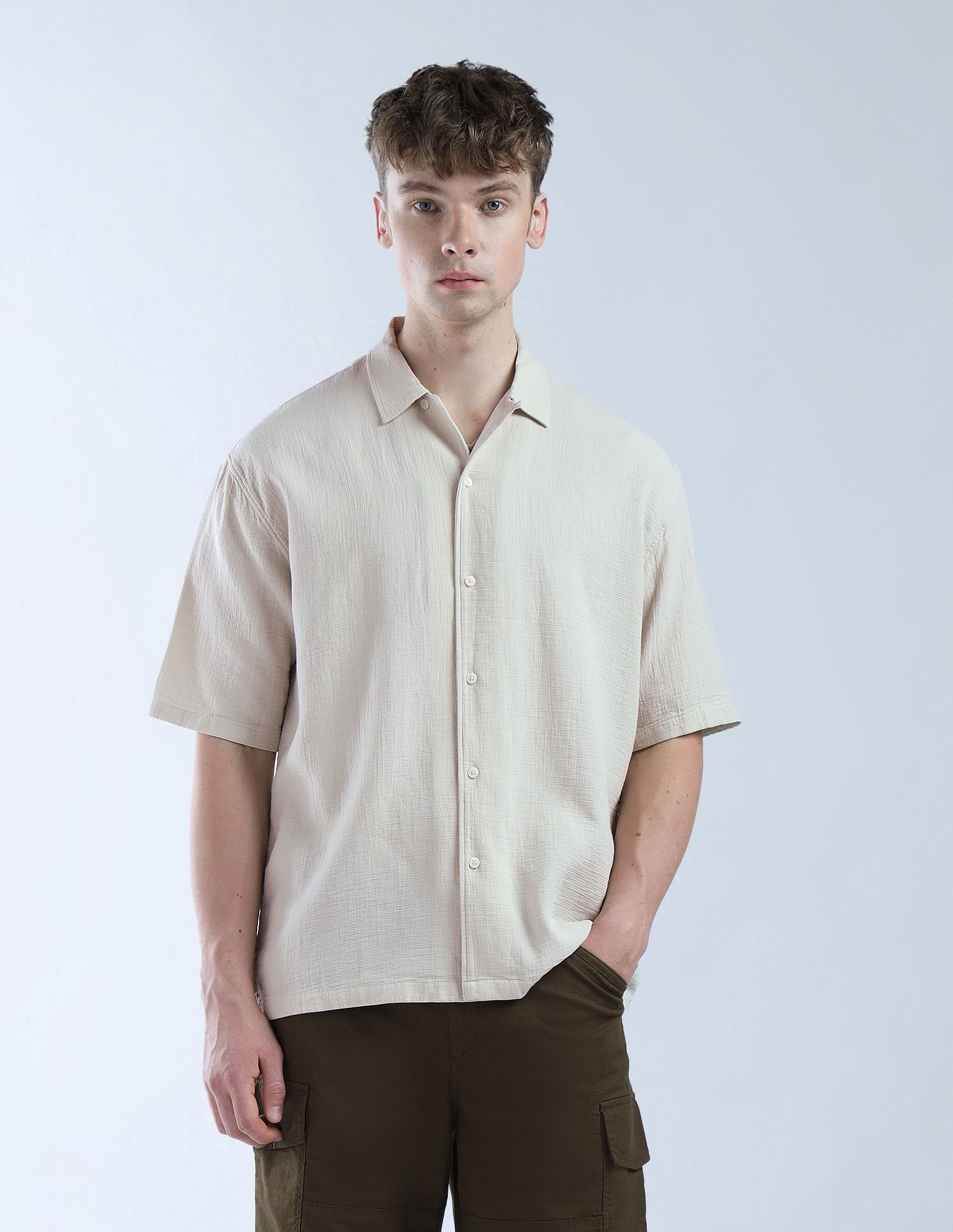 Flying Machine Textured Cotton Color Of Home Shirt