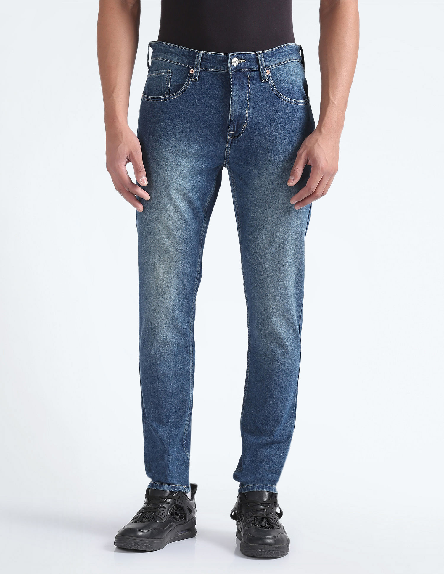 Flying Machine Stone Wash Slash Slim Tapered Fit Jeans