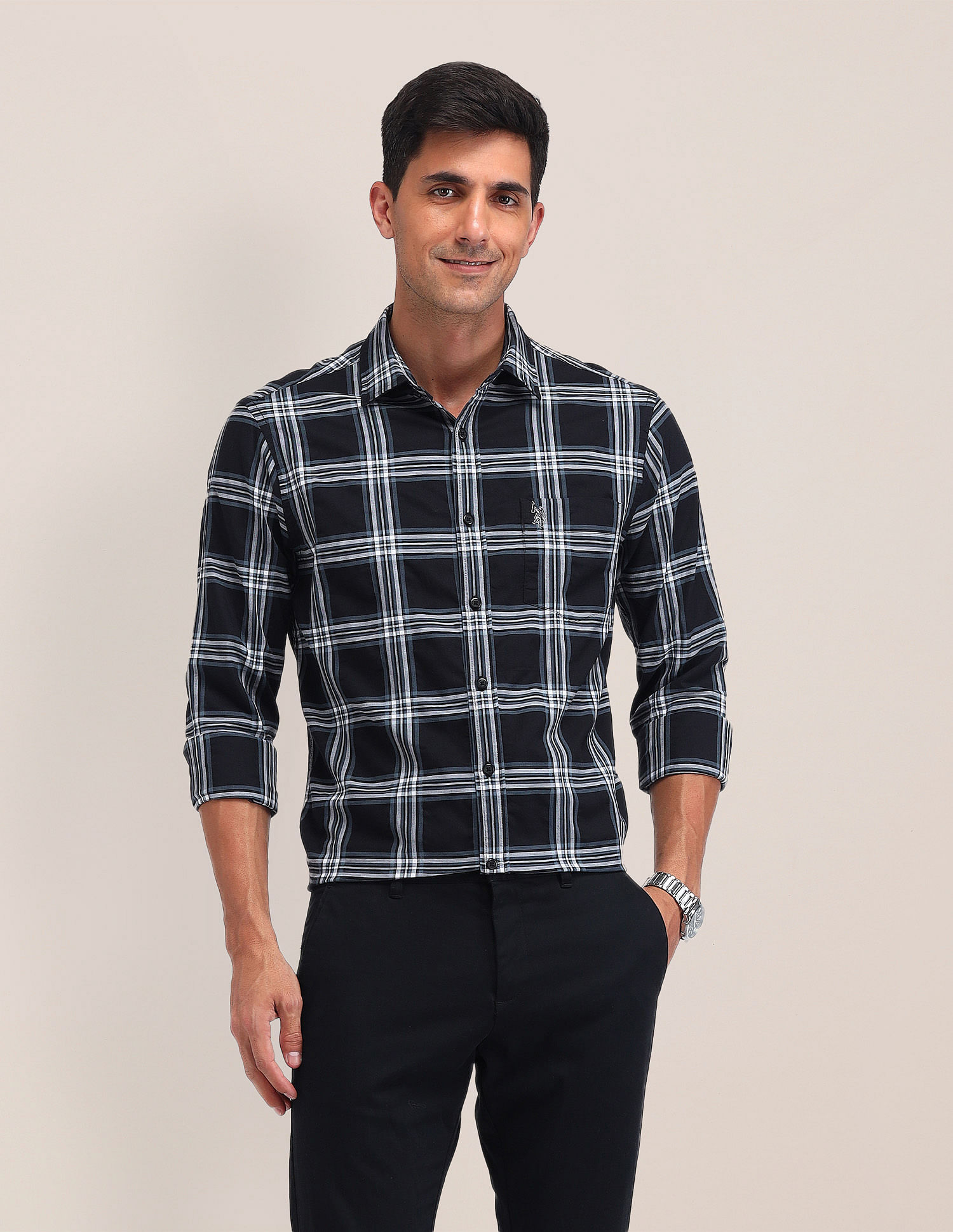 U.S. Polo Assn. Dupplin Check Printed Regular Fit Shirt