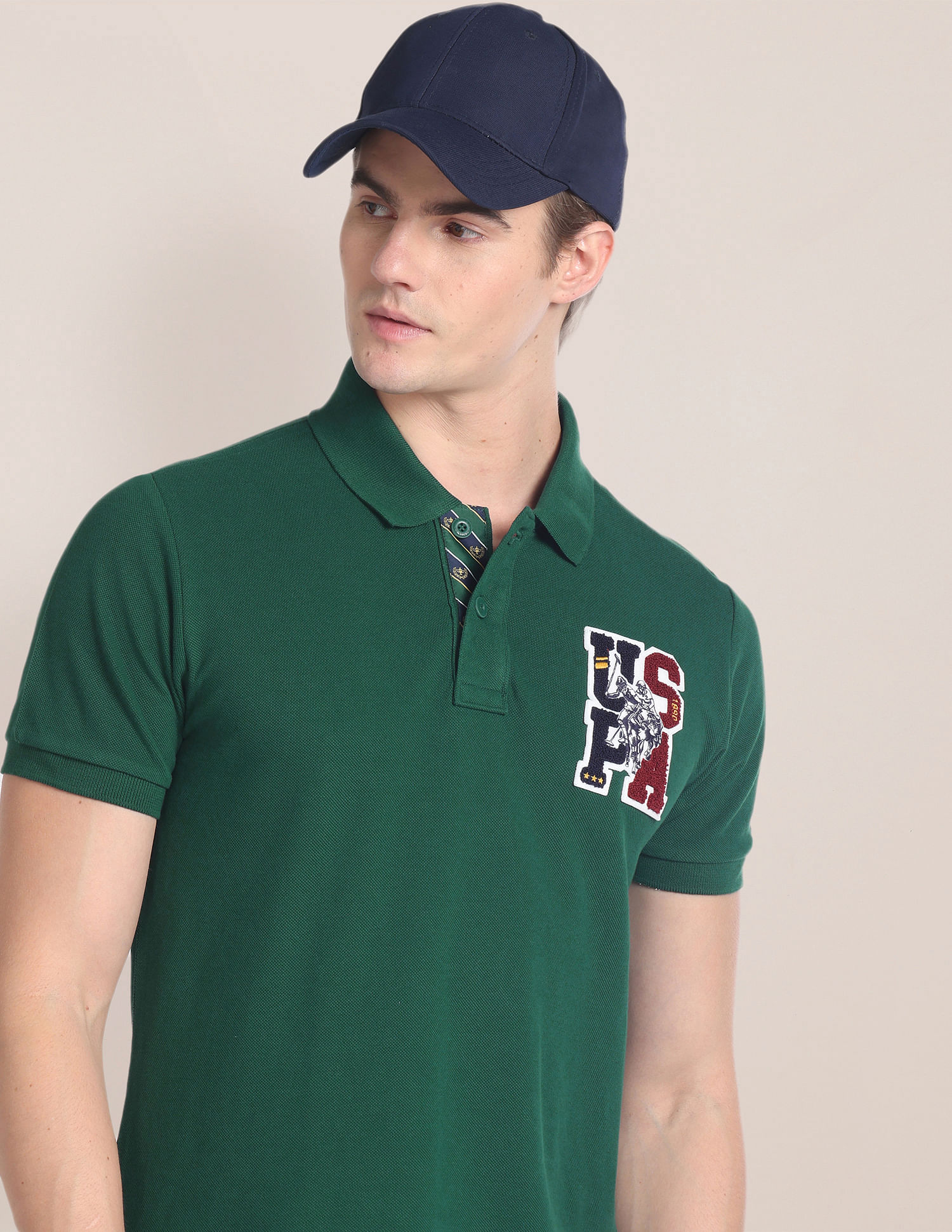 U.S. Polo Assn. Cotton Solid Polo Shirt, Green (XL)