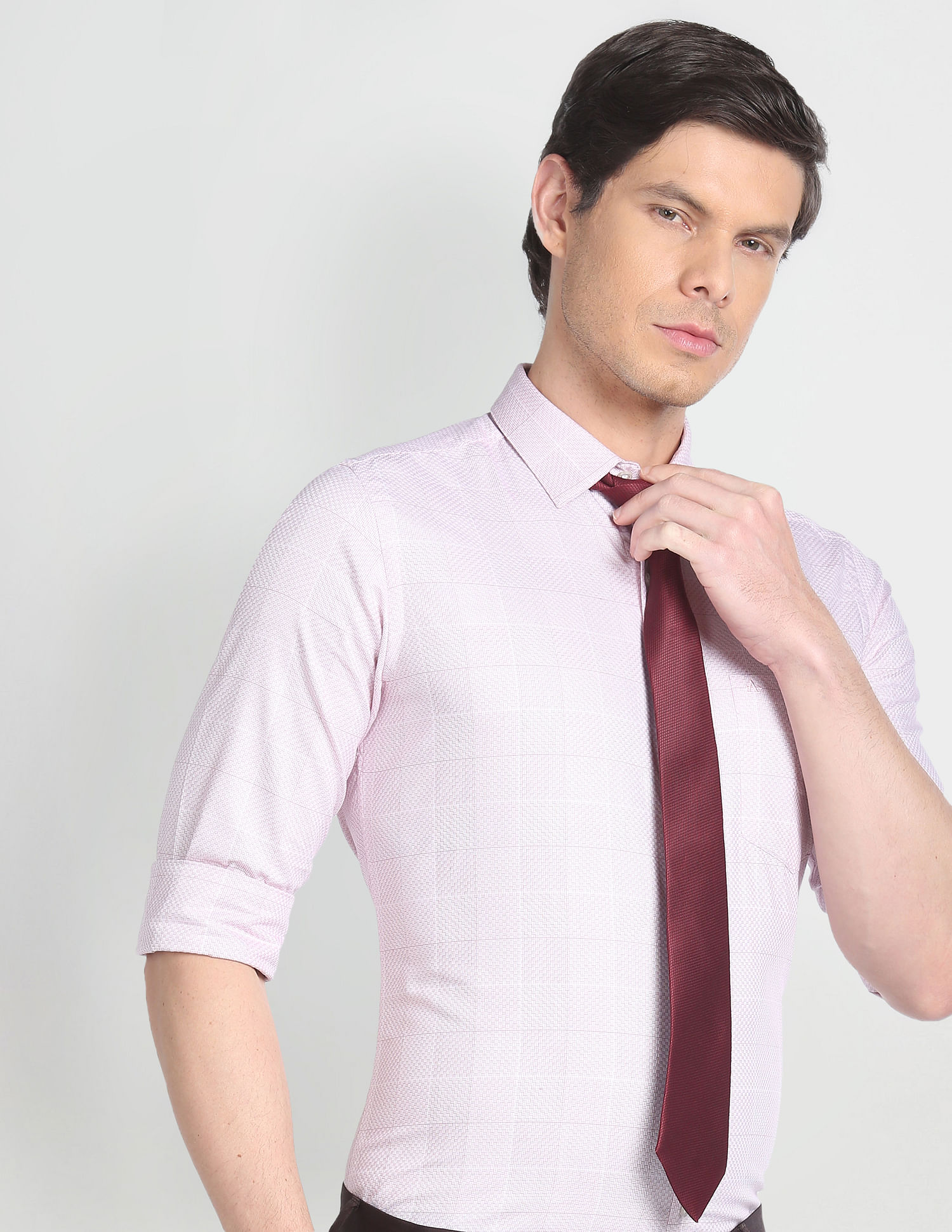 Arrow Woven Patterned Grid Formal Shirt