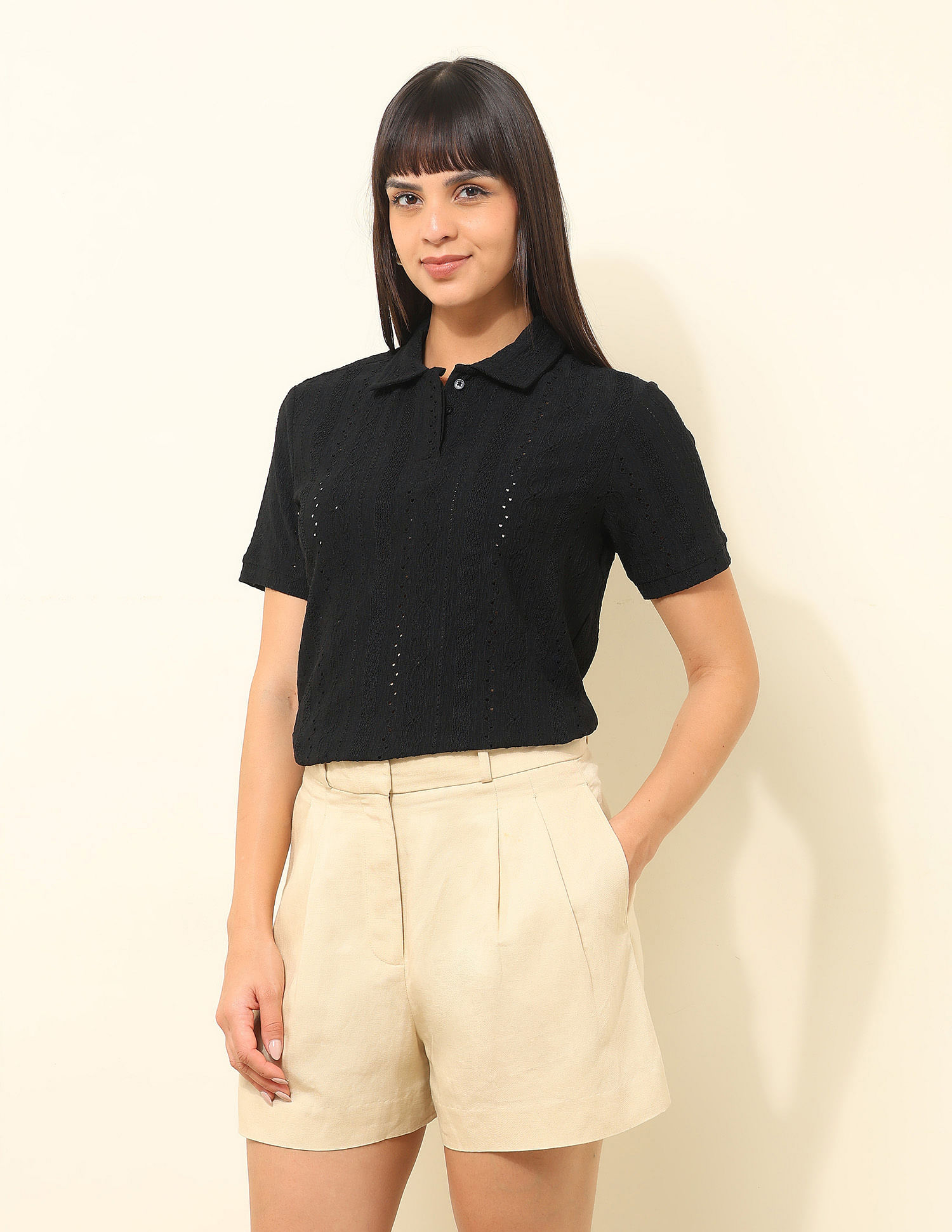 U.S. Polo Assn. Women Regular Fit Textured Polo Shirt
