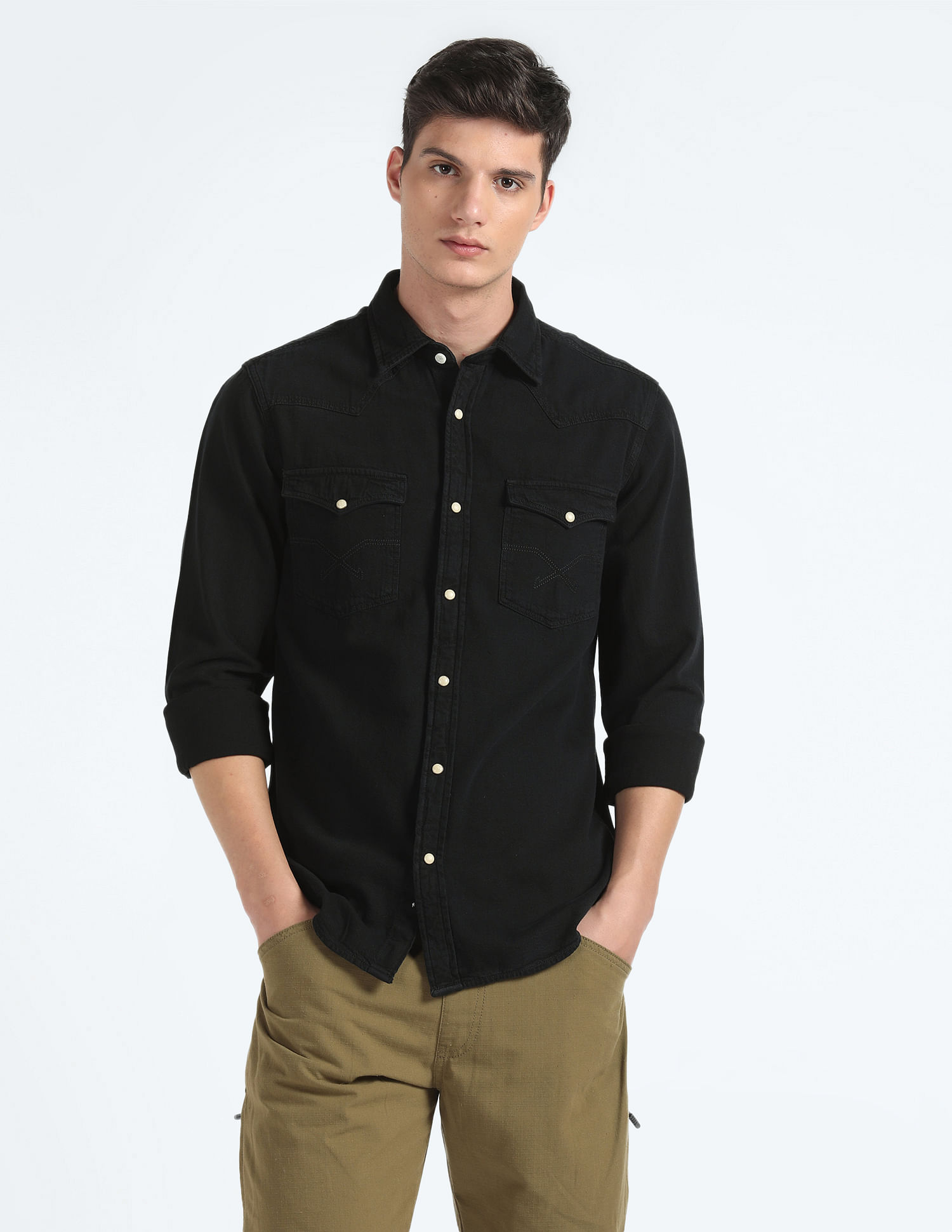 Flying Machine Patch Pocket Solid Shirt