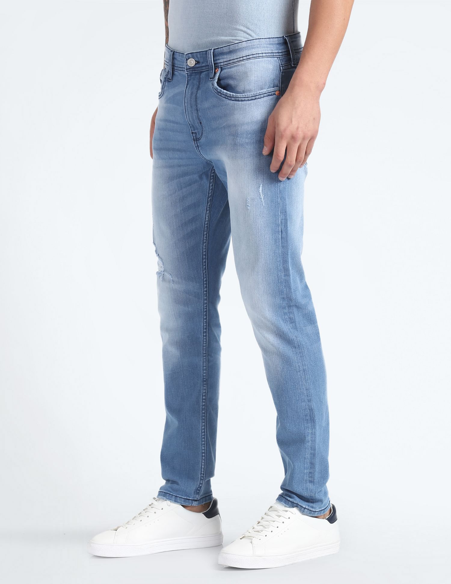 Flying Machine Slash Slim Tapered Distressed Jeans