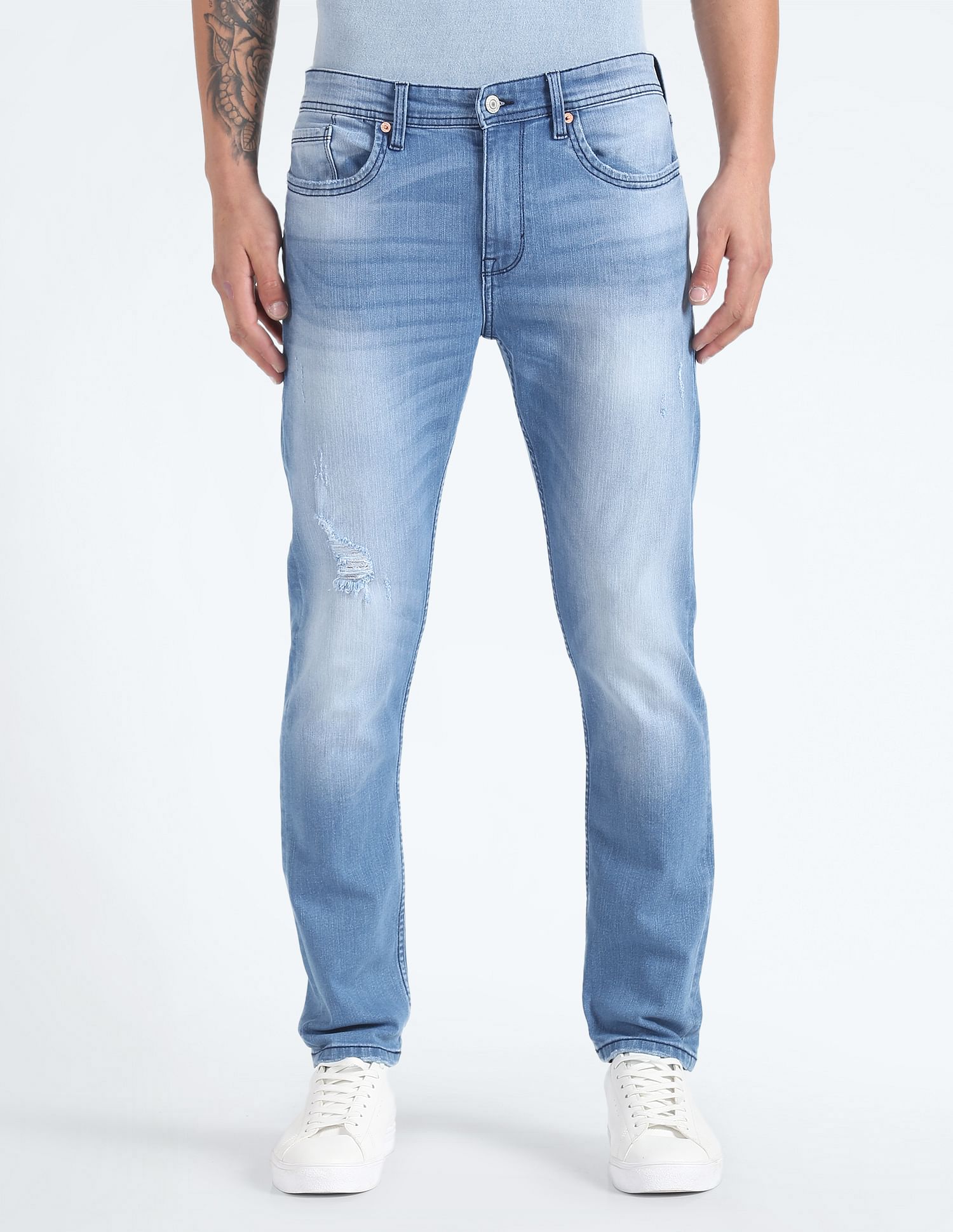 Flying Machine Slash Slim Tapered Distressed Jeans