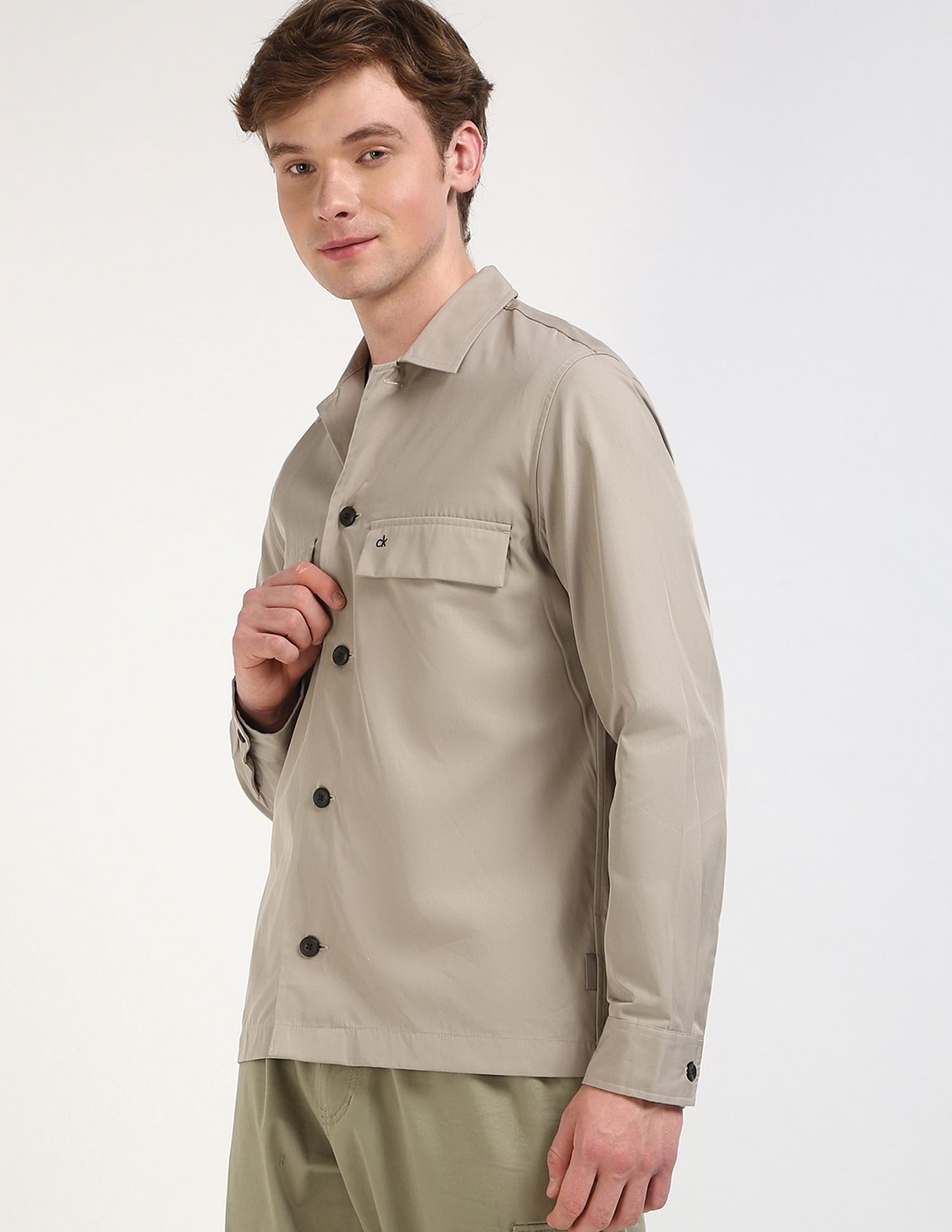 Calvin Klein Jeans Solid Boxy-Fit Twill Woven Shirt