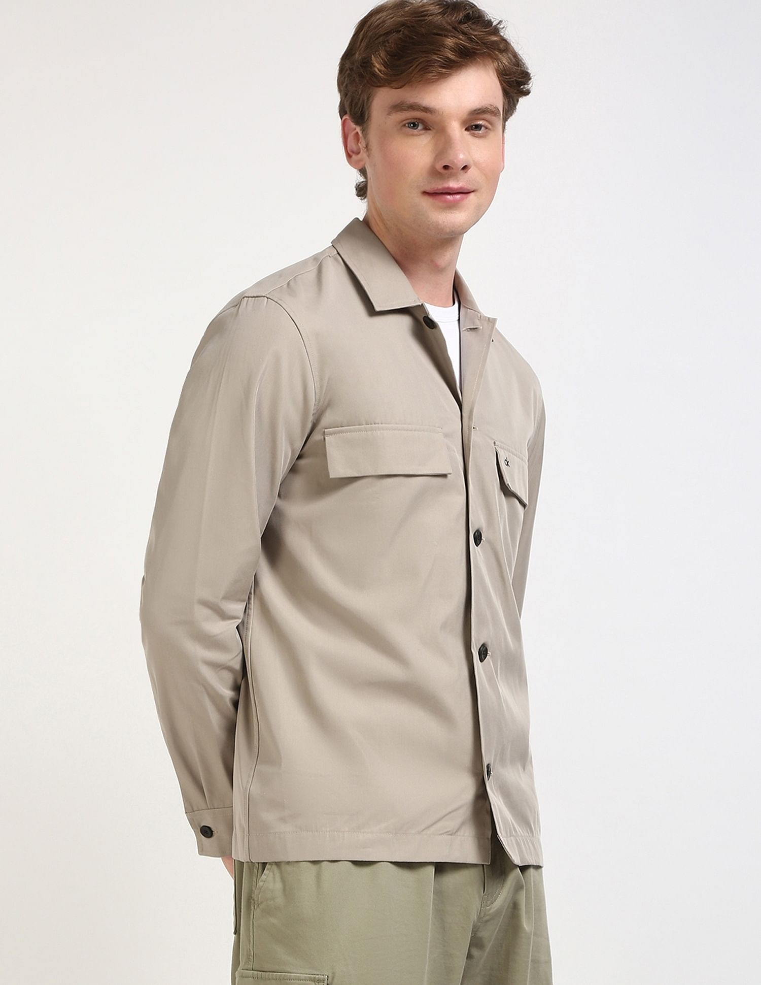 Calvin Klein Jeans Solid Boxy-Fit Twill Woven Shirt