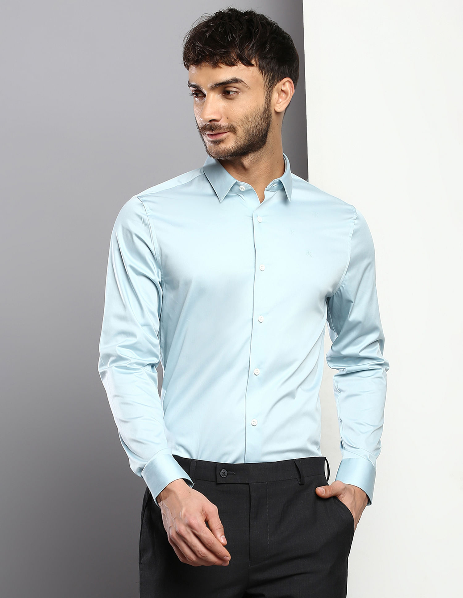 Calvin Klein Jeans Stretch Satin Solid Casual Shirt