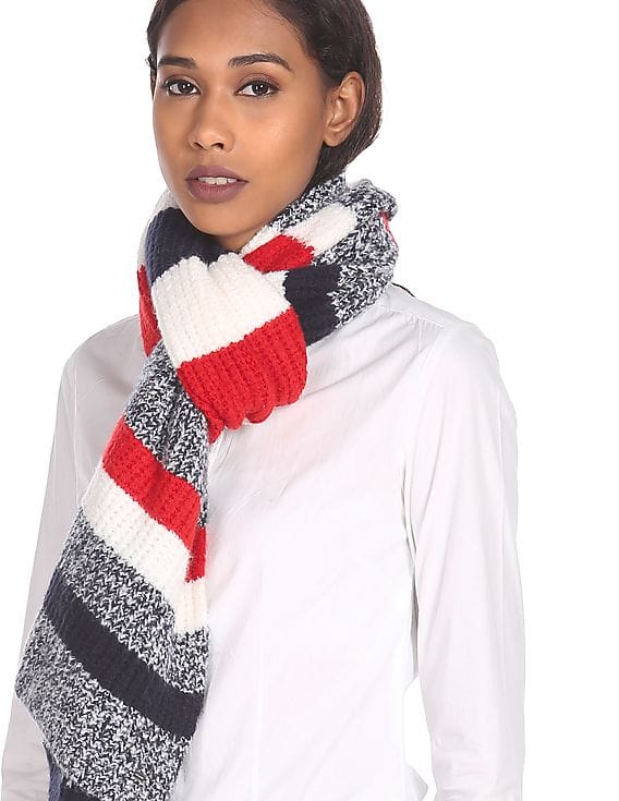 Buy Tommy Hilfiger Women Multi Colour Striped Cozy Knit Scarf
