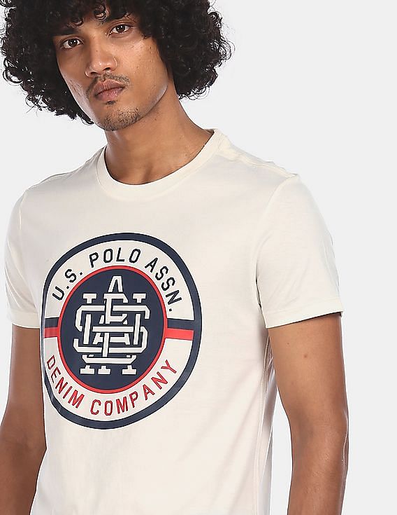 Buy U S Polo Assn Denim Co Men Off White Brand Logo Cotton T Shirt Nnnow Com