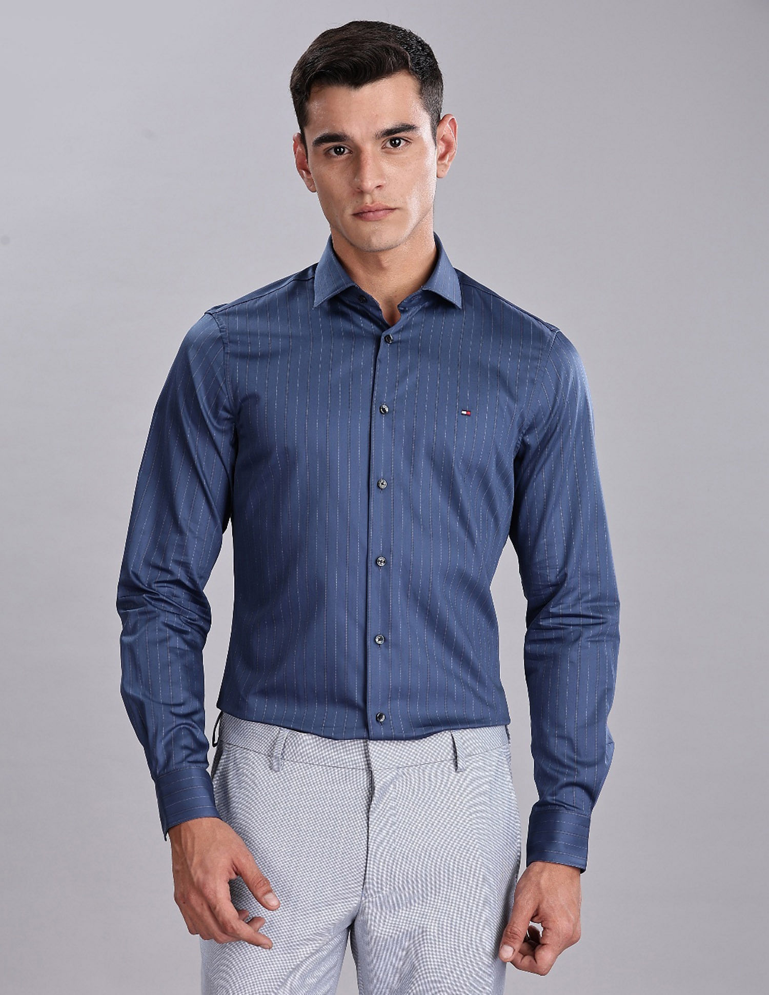 Tommy Hilfiger Striped Regular Fit Plain Woven Shirt