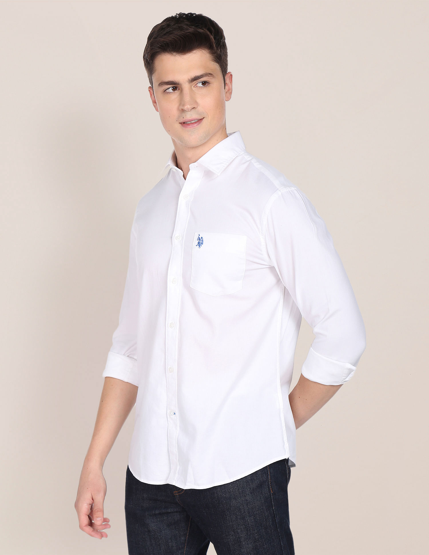 US POLO solid white cotton mens shirt - G3-MCS8847 