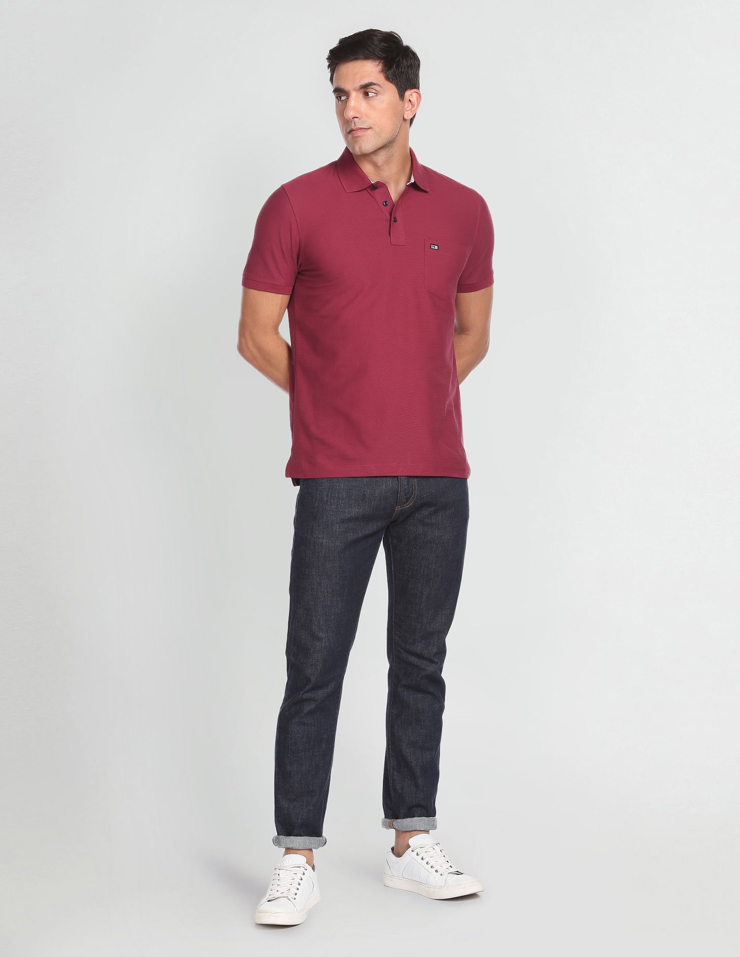 Arrow Sports Patterned Collar Textured Polo Shirt